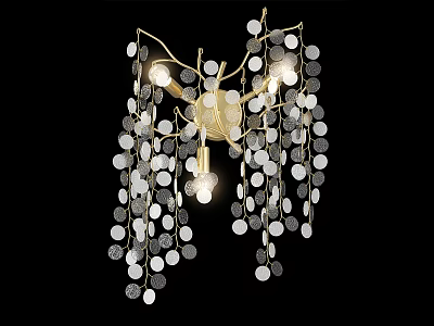 Elegant Golden Wall Sconce with Hanging Circular Crystal Decorations and Illuminated Lights 3d model