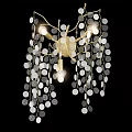 Elegant Golden Wall Sconce with Hanging Circular Crystal Decorations and Illuminated Lights