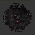 3D Character Model Scene With Shattered Geometric Shapes Red Lines And Stone Platform Base