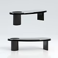 Modern Black Coffee Table With Sleek Circular Top And Cylindrical Legs Design