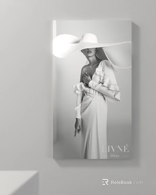Artistic Portrait of Elegant Woman in Wide Brim Hat and Long Dress with Soft Lighting 3d model 