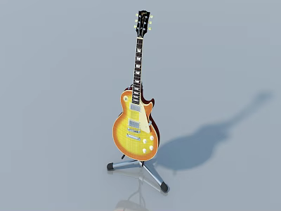 Electric Guitar With Sunburst Finish On Stand Against Gray Background 3d model