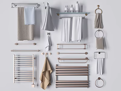 Modern Bathroom Cabinet Rack With Towel Racks Shelves Hooks And Hanging Towels 3d model