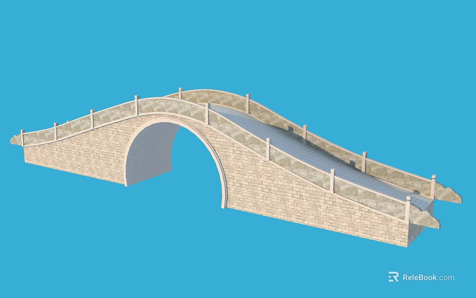 Traditional Stone Arch Bridge Featuring Decorative Stone Railing Design 3d model 