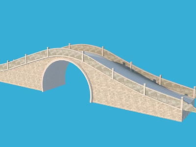 Traditional Stone Arch Bridge Featuring Decorative Stone Railing Design 3d model