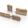 Rustic Straw Fence Structures With Wooden Frames And Dry Grass Tops
