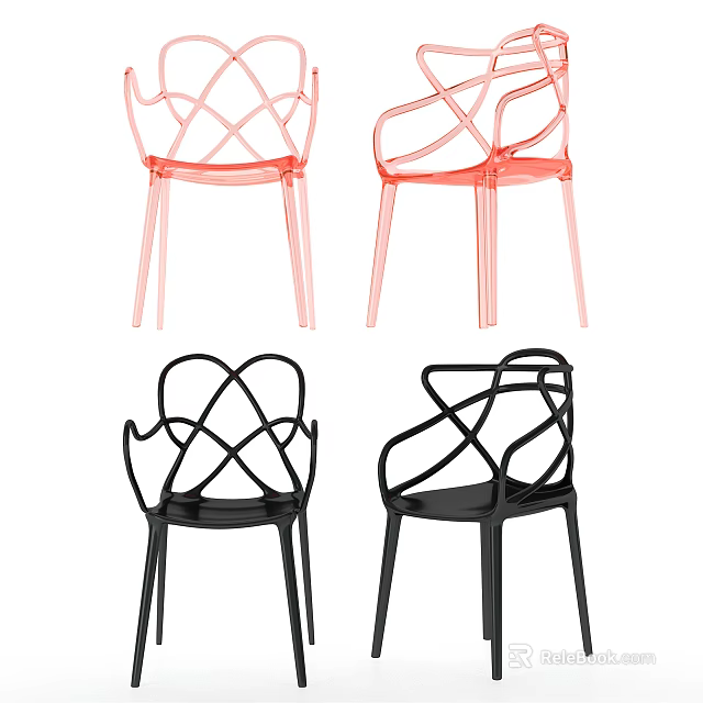 Stylish Transparent Leisure Chairs With Cross Back Design In Pink And Black 3d model 