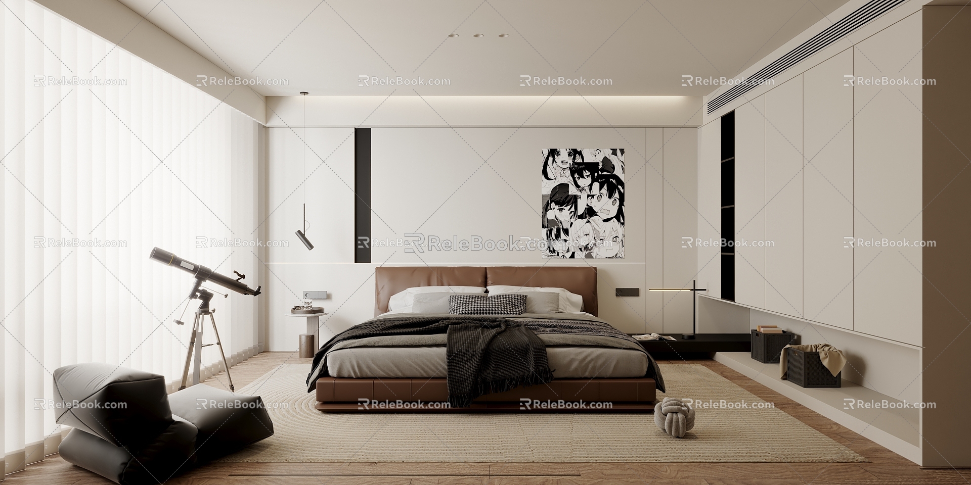 Modern Bedroom Minimalist Cream Bedroom 3d model