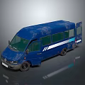 Blue Van With Open Side Door And White Stripe Design On Body
