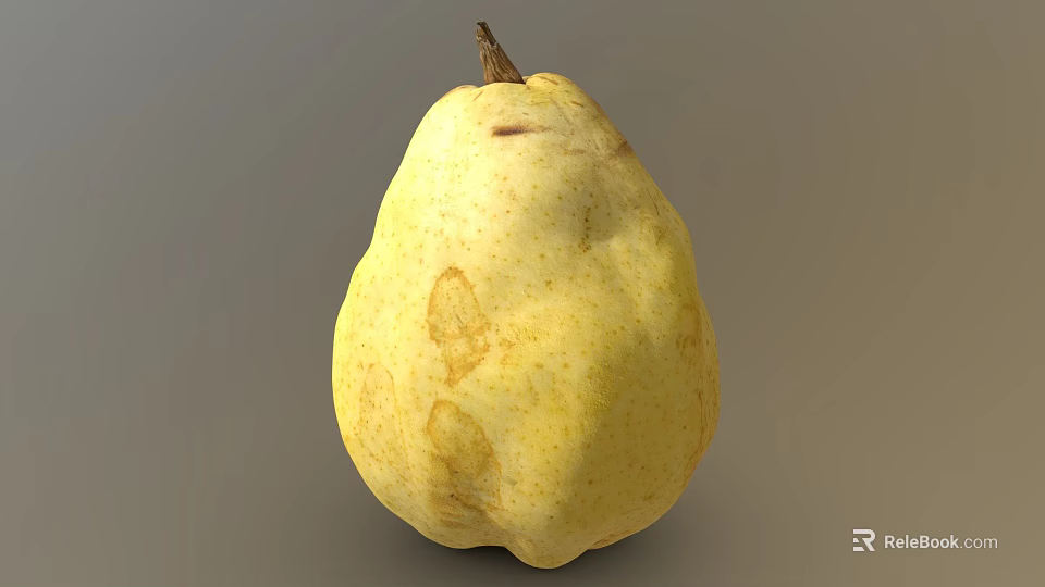 Ripe Yellow Pear With Brown Stem And Natural Spotted Skin On Gray Background 3d model 