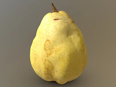 Ripe Yellow Pear With Brown Stem And Natural Spotted Skin On Gray Background 3d model