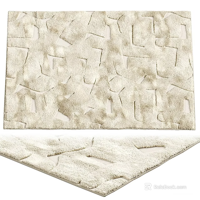 Square Beige Rug With Irregular Geometric Textured Surface For Modern Home Interior Decor 3d model 