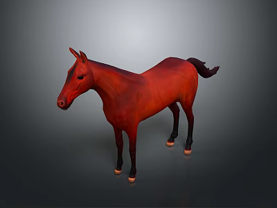 Detailed Red Horse Animal Painting In Standing Pose With Grey Background 3d model