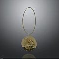 Gold Hoop Pendant Necklace With Circular Engraved Decorative Design Elegant Fashion Accessory