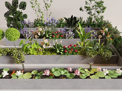 Flower pond flower bed plant pile green plant flower landscape sketch lotus 3d model