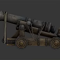 Ancient Cannon With Wooden Carriage Metal Barrel And Iron Wheels