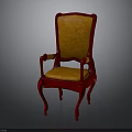 Red Frame Armchair With Orange Upholstery And Classic Curved Legs Design