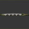 Detailed Arch Bridge Model With Multiple Arches Gray Deck Green Vegetation And Water Below