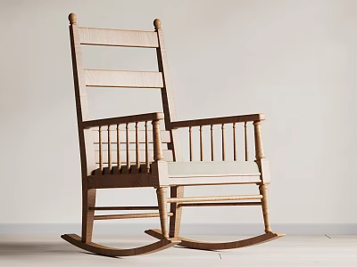 Natural Wooden Rocking Chair With Weave Seat For Comfortable Indoor Leisure Use 3d model