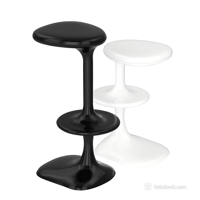 Modern Black And White Bar Stools With Sleek Layered Base Design 3d model 
