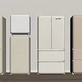 Light Colored Refrigerators and Freezers Various Styles on Wooden Floor with Neutral Wall