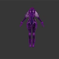 Woman Wearing Black And Blue Armor With Silver Accents Standing In Back View Warrior Pose