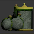 Green Glassware Collection With Various Shapes And Wooden Stoppers For Decor And Storage