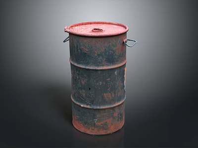 Rusty Metal Barrel With Red And Black Finish And Sturdy Handles For Home Storage Use 3d model