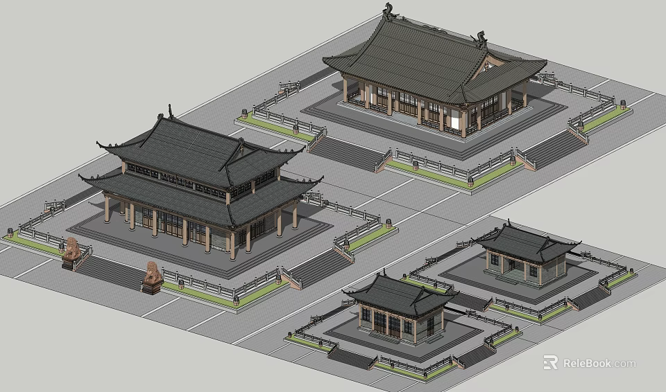 Traditional Chinese Ancient Architecture With Classic Roofs Multiple Buildings And Courtyard Layout 3d model 