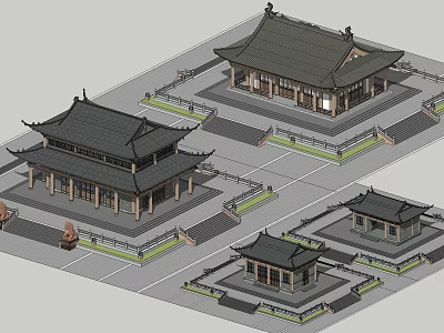Traditional Chinese Ancient Architecture With Classic Roofs Multiple Buildings And Courtyard Layout 3d model