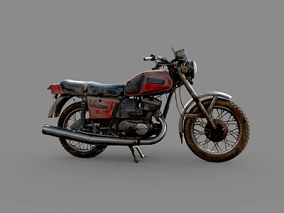 Vintage Red And Black Motorcycle With Classic Retro Styling And Distressed Details 3d model
