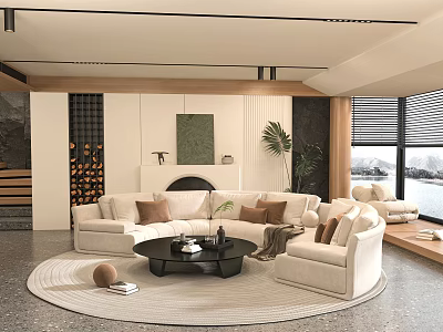 Modern Living Room Interior With Large Sofa Round Rug Indoor Plant And Window View 3d model