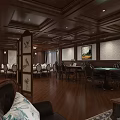 Luxurious Private Room with Wooden Decor Dining Table Sofa Chandelier Bird Paintings and Flower Vase