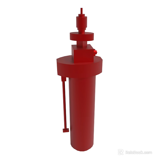 Red Cylindrical Industrial Mechanical Device With Valve And Lever Structure 3d model
