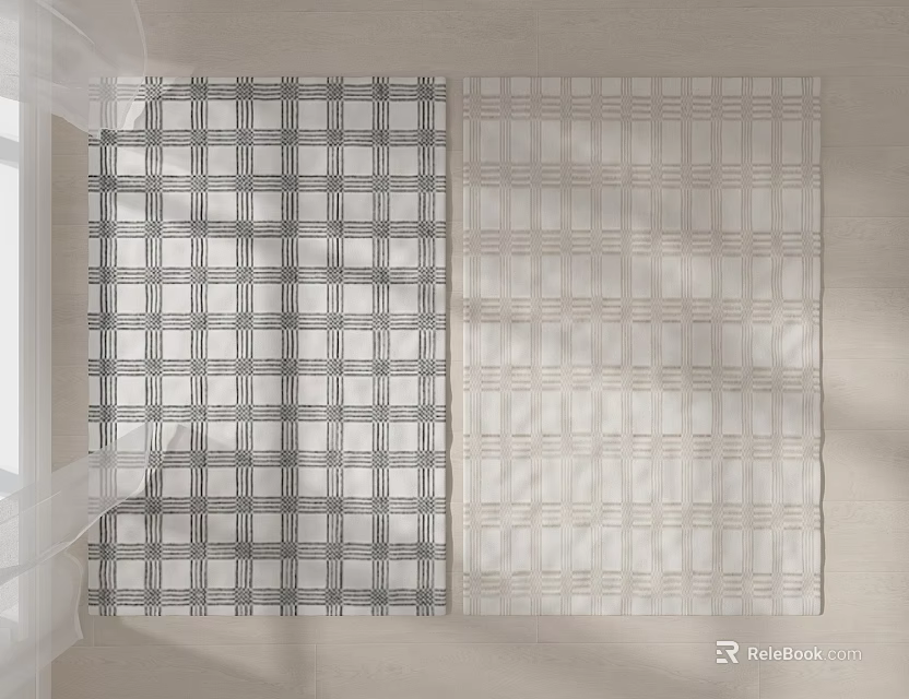 Square Checkered Rug with Gray and Beige Patterns for Modern Home Interior Decor 3d model