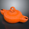 Orange Ceramic Sculpture Featuring Ring Handle and Textured Surface Artisan Vessel 3d model
