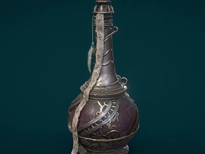 Vintage Ceramic Vessel With Silver Metal Decorations Woven Rope And Intricate Patterns 3d model