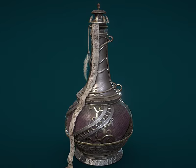 Vintage Ceramic Vessel With Silver Metal Decorations Woven Rope And Intricate Patterns 3d model