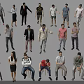 Various People Characters In Different Poses Standing And Sitting With Casual Formal Clothing