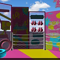 Vibrant Happy Challenge Camp Space Featuring Colorful Floor Punching Bags And Decorative Walls