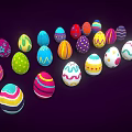 Colorful Decorated Easter Eggs With Rabbit Patterns On Dark Purple Background