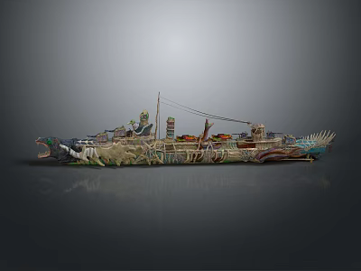 Traditional Decorative Watercraft With Dragon Headed Prow And Vibrant Artistic Patterns 3d model