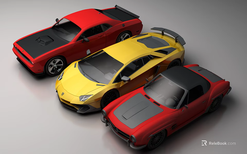 Red And Yellow Sports Cars With Sleek Design And Stylish Exterior 3d model 