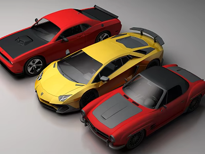Red And Yellow Sports Cars With Sleek Design And Stylish Exterior 3d model