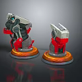 Mechanical Equipment Units Featuring Red Gray Components And Orange Circular Bases 3d model