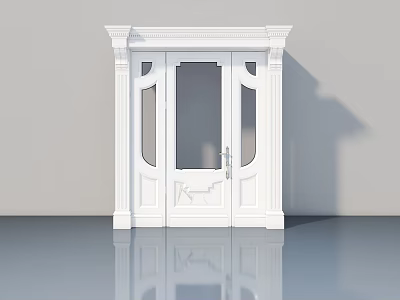 White Swing Door With Glass Panels And Elegant Decorative Frame 3d model