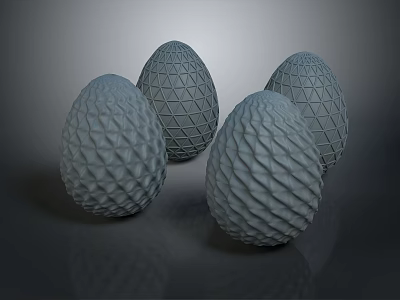 Four Geometric Patterned Biological Eggs With Detailed Textures On Dark Background 3d model