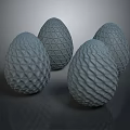 Four Geometric Patterned Biological Eggs With Detailed Textures On Dark Background