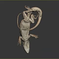 Detailed Brown Lizard Specimen On Black Background With Reflection