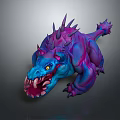 Fierce 3D Game Movie Character With Purple Blue Spikes Sharp Teeth And Yellow Eyes